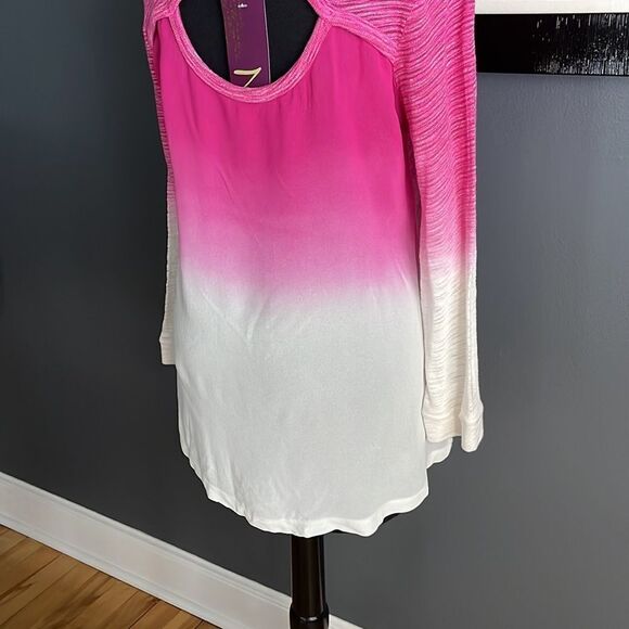 Zobha dip dye marled ombré pink/white burnout open chiffon back knit front top - Picture 7 of 9